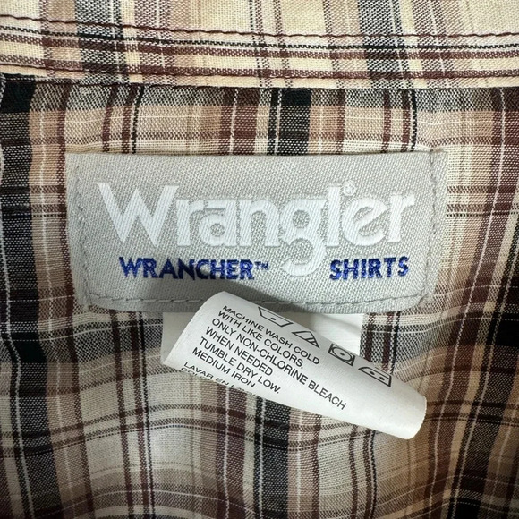 Wrangler Wrancher Shirts‎ Men’s Pearl Snap Closure Size MEDIUM Brown Plaid - Picture 2 of 6